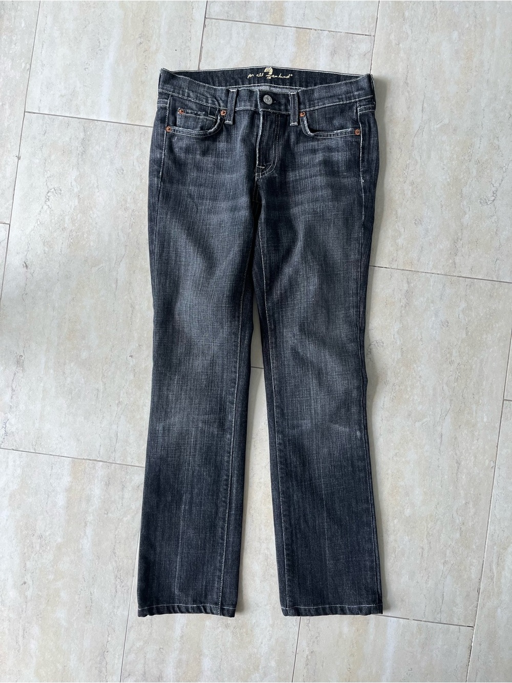 Y2K 7 For All Mankind Skinny Straight Cropped Jeans Faded Black 27